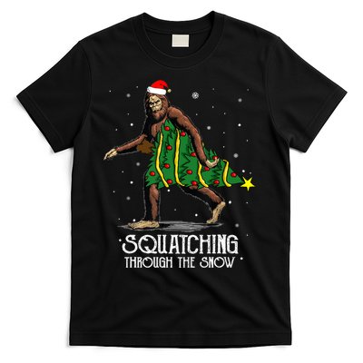 Bigfoot Squatching Through The Snow Christmas Tree Sasquatch T-Shirt