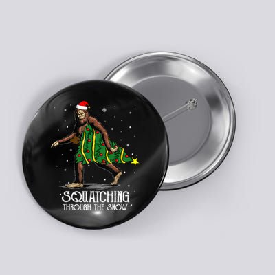 Bigfoot Squatching Through The Snow Christmas Tree Sasquatch Button