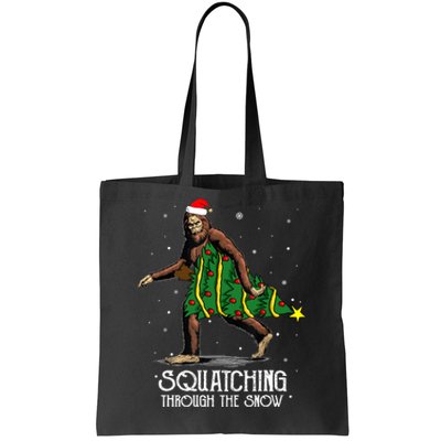 Bigfoot Squatching Through The Snow Christmas Tree Sasquatch Tote Bag