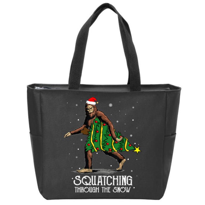 Bigfoot Squatching Through The Snow Christmas Tree Sasquatch Zip Tote Bag