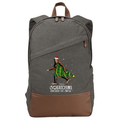 Bigfoot Squatching Through The Snow Christmas Tree Sasquatch Cotton Canvas Backpack