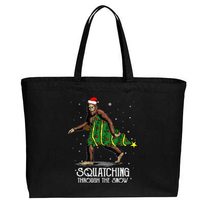 Bigfoot Squatching Through The Snow Christmas Tree Sasquatch Cotton Canvas Jumbo Tote