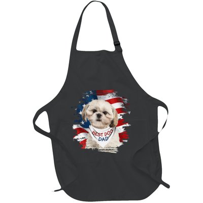 Best Shih Tzu Dad Ever American Flag Dog FatherS Day Full-Length Apron With Pockets