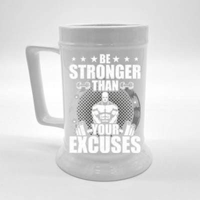 Be Stronger Than Your Excuses Bodybuilding Weightlifting Gift Beer Stein