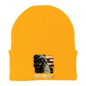 Best Shih Tzu Dad Ever American Flag 4th Of July Dog Lover Knit Cap Winter Beanie