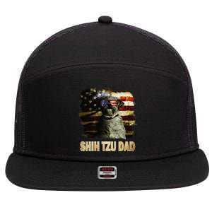 Best Shih Tzu Dad Ever American Flag 4th Of July Dog Lover 7 Panel Mesh Trucker Snapback Hat