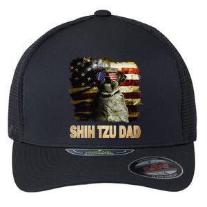 Best Shih Tzu Dad Ever American Flag 4th Of July Dog Lover Flexfit Unipanel Trucker Cap