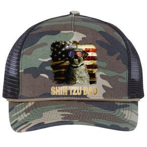 Best Shih Tzu Dad Ever American Flag 4th Of July Dog Lover Retro Rope Trucker Hat Cap