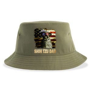 Best Shih Tzu Dad Ever American Flag 4th Of July Dog Lover Sustainable Bucket Hat