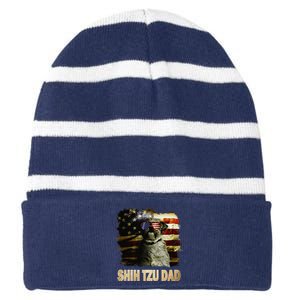 Best Shih Tzu Dad Ever American Flag 4th Of July Dog Lover Striped Beanie with Solid Band