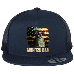 Best Shih Tzu Dad Ever American Flag 4th Of July Dog Lover Flat Bill Trucker Hat