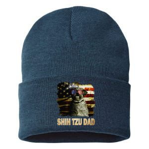 Best Shih Tzu Dad Ever American Flag 4th Of July Dog Lover Sustainable Knit Beanie