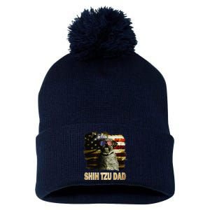 Best Shih Tzu Dad Ever American Flag 4th Of July Dog Lover Pom Pom 12in Knit Beanie