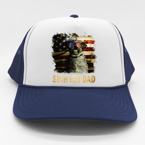 Best Shih Tzu Dad Ever American Flag 4th Of July Dog Lover Trucker Hat