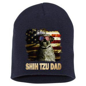 Best Shih Tzu Dad Ever American Flag 4th Of July Dog Lover Short Acrylic Beanie