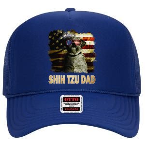 Best Shih Tzu Dad Ever American Flag 4th Of July Dog Lover High Crown Mesh Back Trucker Hat