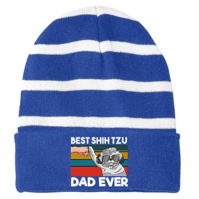 Best Shih Tzu Dad Ever Dog Dad Fist Bump Gift Striped Beanie with Solid Band