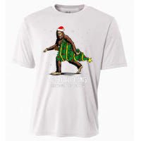 Bigfoot Squatching Through The Snow Christmas Tree Sasquatch Cooling Performance Crew T-Shirt