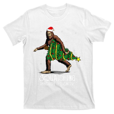 Bigfoot Squatching Through The Snow Christmas Tree Sasquatch T-Shirt