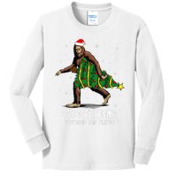 Bigfoot Squatching Through The Snow Christmas Tree Sasquatch Kids Long Sleeve Shirt