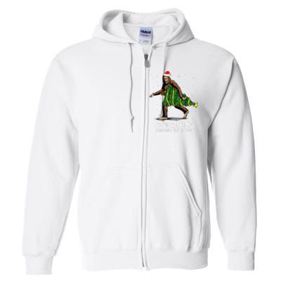 Bigfoot Squatching Through The Snow Christmas Tree Sasquatch Full Zip Hoodie