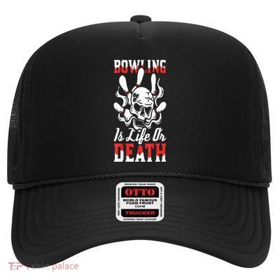 Bowling Skull Team Alley League Bowler High Crown Mesh Back Trucker Hat