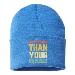 Be Stronger Than Your Excuses Gym Motivational Retro Gift Cool Gift Sustainable Knit Beanie