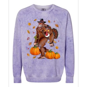 Bigfoot Sasquatch Turkey Pumpkin Happy Thanksgiving Day Colorblast Crewneck Sweatshirt