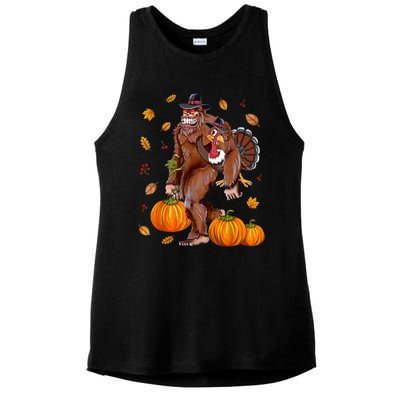 Bigfoot Sasquatch Turkey Pumpkin Happy Thanksgiving Day Ladies PosiCharge Tri-Blend Wicking Tank