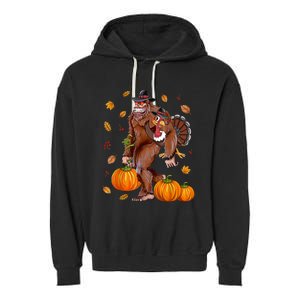 Bigfoot Sasquatch Turkey Pumpkin Happy Thanksgiving Day Garment-Dyed Fleece Hoodie