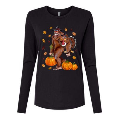 Bigfoot Sasquatch Turkey Pumpkin Happy Thanksgiving Day Womens Cotton Relaxed Long Sleeve T-Shirt