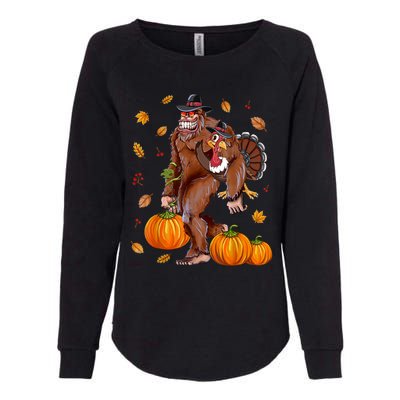 Bigfoot Sasquatch Turkey Pumpkin Happy Thanksgiving Day Womens California Wash Sweatshirt