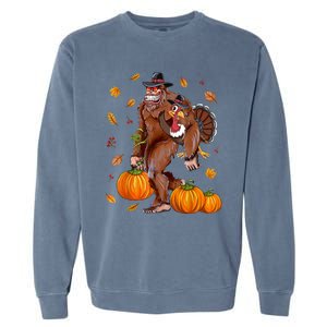 Bigfoot Sasquatch Turkey Pumpkin Happy Thanksgiving Day Garment-Dyed Sweatshirt