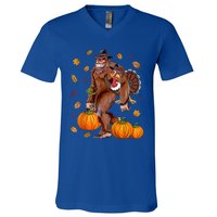 Bigfoot Sasquatch Turkey Pumpkin Happy Thanksgiving Day V-Neck T-Shirt