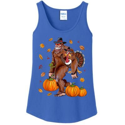 Bigfoot Sasquatch Turkey Pumpkin Happy Thanksgiving Day Ladies Essential Tank