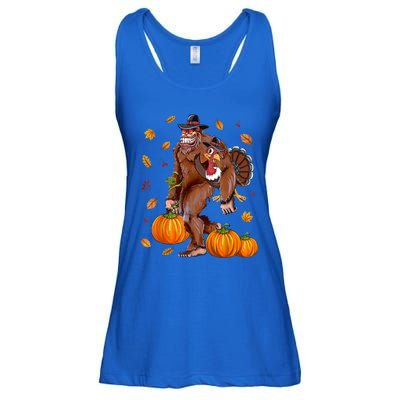 Bigfoot Sasquatch Turkey Pumpkin Happy Thanksgiving Day Ladies Essential Flowy Tank