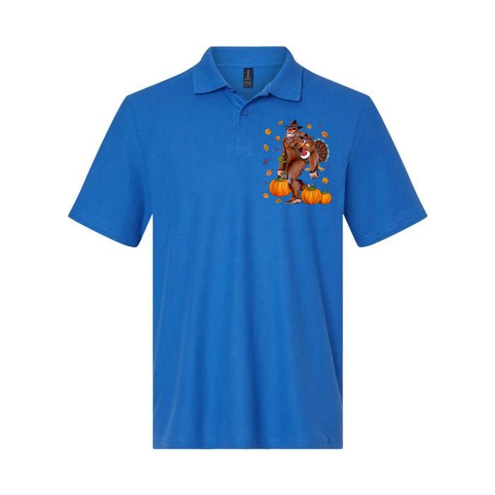 Bigfoot Sasquatch Turkey Pumpkin Happy Thanksgiving Day Softstyle Adult Sport Polo