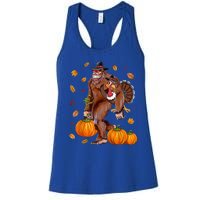 Bigfoot Sasquatch Turkey Pumpkin Happy Thanksgiving Day Women's Racerback Tank