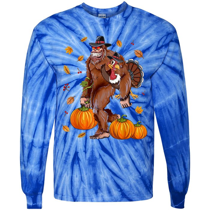 Bigfoot Sasquatch Turkey Pumpkin Happy Thanksgiving Day Tie-Dye Long Sleeve Shirt