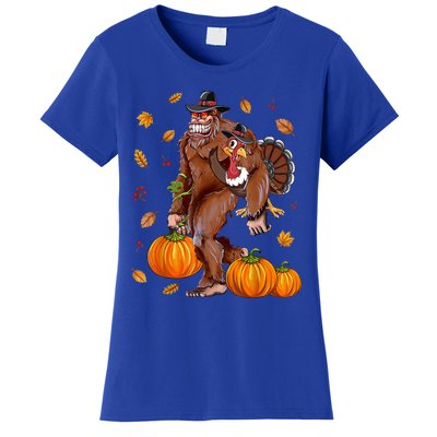 Bigfoot Sasquatch Turkey Pumpkin Happy Thanksgiving Day Women's T-Shirt