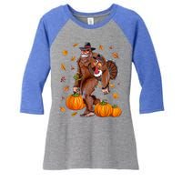 Bigfoot Sasquatch Turkey Pumpkin Happy Thanksgiving Day Women's Tri-Blend 3/4-Sleeve Raglan Shirt