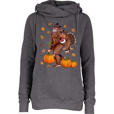 Bigfoot Sasquatch Turkey Pumpkin Happy Thanksgiving Day Womens Funnel Neck Pullover Hood