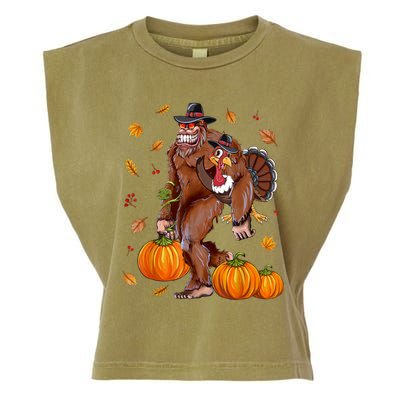 Bigfoot Sasquatch Turkey Pumpkin Happy Thanksgiving Day Garment-Dyed Women's Muscle Tee