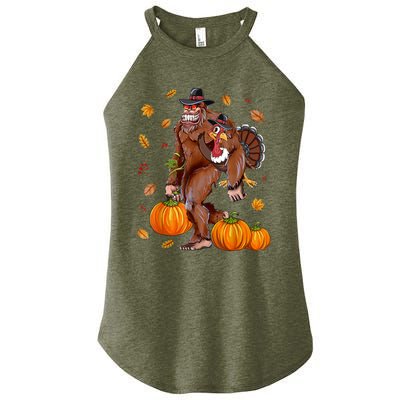 Bigfoot Sasquatch Turkey Pumpkin Happy Thanksgiving Day Women's Perfect Tri Rocker Tank