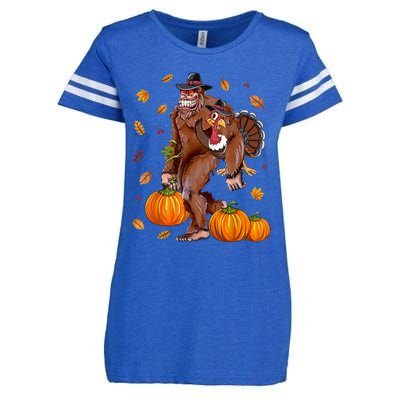 Bigfoot Sasquatch Turkey Pumpkin Happy Thanksgiving Day Enza Ladies Jersey Football T-Shirt