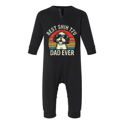 Best Shih Tzu Dad Ever Fathers Day Vintage Shih Tzu Dog Infant Fleece One Piece