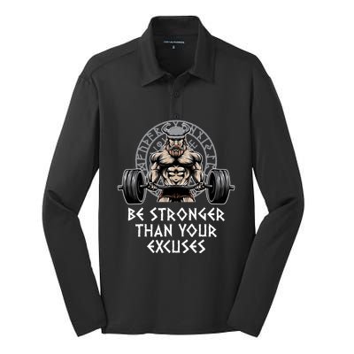 Be Stronger Than Your Excuses Workout Motivational Quote Gym Gift Silk Touch Performance Long Sleeve Polo