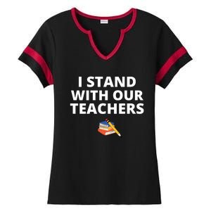 I Stand With Our Teachers support teacher & Stand Against Book Banning! Ladies Halftime Notch Neck Tee