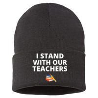 I Stand With Our Teachers support teacher & Stand Against Book Banning! Sustainable Knit Beanie