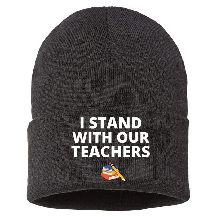 I Stand With Our Teachers support teacher & Stand Against Book Banning! Sustainable Knit Beanie